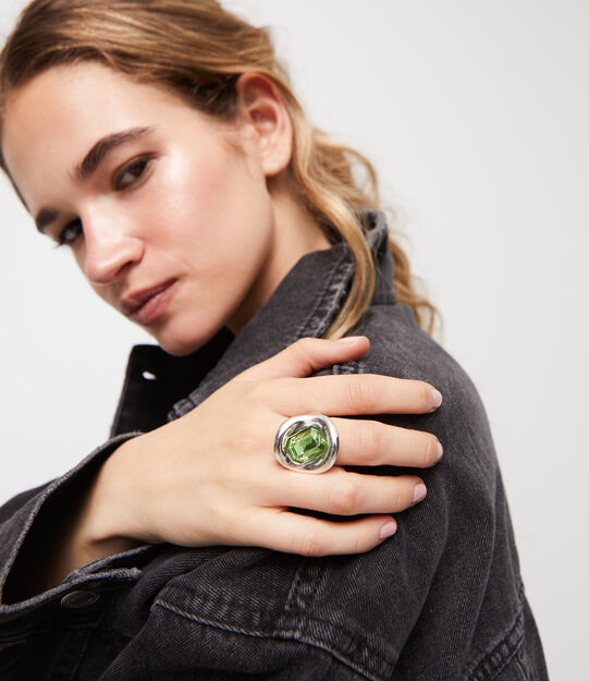 Anillo ba&ntilde;ado en plata de ley con cristal turquesa, Plateado, large